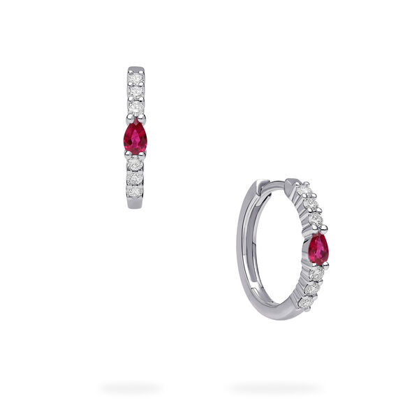 White Gold Ruby and Diamond Hoop Earrings